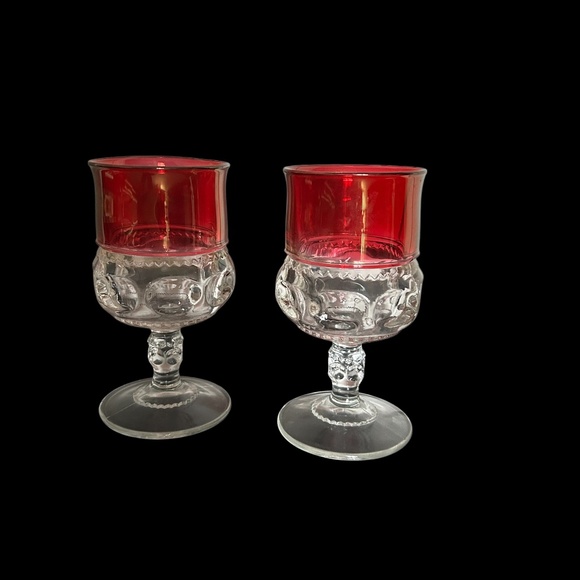 Pair of Vintage King’s Crown, Red Flash Goblets by Tiffin - Picture 2 of 2